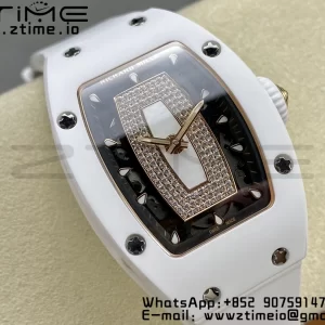 RICHARD MILLERM RM007 RM07-01 Ceramic BBA Best Edition Black Dial with Diamond Centre on White Rubber Strap - Super Clone Watch | 1:1 Best Version