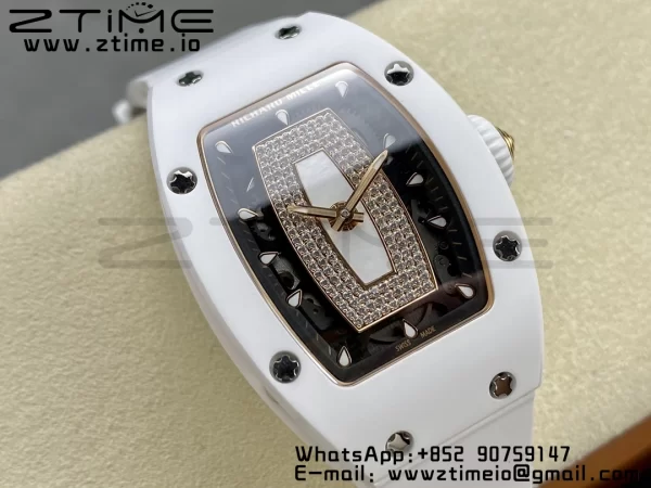 RICHARD MILLERM RM007 RM07-01 Ceramic BBA Best Edition Black Dial with Diamond Centre on White Rubber Strap - Super Clone Watch | 1:1 Best Version