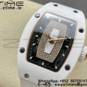 RICHARD MILLERM RM007 RM07-01 Ceramic BBA Best Edition Black Dial with Diamond Centre on White Rubber Strap - Super Clone Watch | 1:1 Best Version