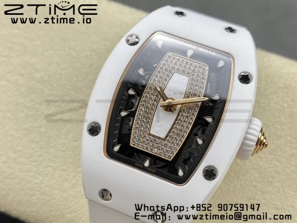 RICHARD MILLERM RM007 RM07-01 Ceramic BBA Best Edition Black Dial with Diamond Centre on White Rubber Strap - Super Clone Watch | 1:1 Best Version