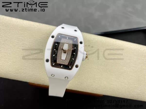 RICHARD MILLERM RM007 RM07-01 Ceramic BBA Best Edition Black Dial with Diamond Centre on White Rubber Strap - Super Clone Watch | 1:1 Best Version