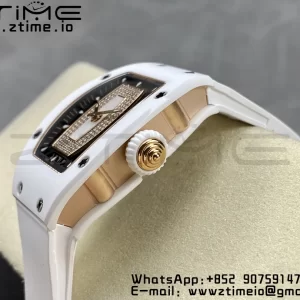 RICHARD MILLERM RM007 RM07-01 Ceramic BBA Best Edition Black Dial with Diamond Centre on White Rubber Strap - Super Clone Watch | 1:1 Best Version