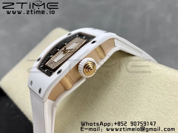 RICHARD MILLERM RM007 RM07-01 Ceramic BBA Best Edition Black Dial with Diamond Centre on White Rubber Strap - Super Clone Watch | 1:1 Best Version