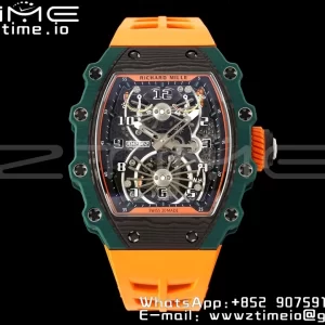 RICHARD MILLERM RM21-02 Tourbillon NTPT RMF Best Edition Skeleton Dial on Orange Rubber Strap - Super Clone Watch | 1:1 Best Version