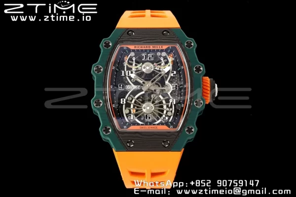 RICHARD MILLERM RM21-02 Tourbillon NTPT RMF Best Edition Skeleton Dial με πορτοκαλί λουράκι από καουτσούκ - Super Clone Watch | 1:1 Best Version