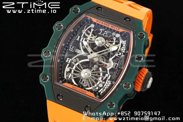 RICHARD MILLERM RM21-02 Tourbillon NTPT RMF Best Edition Skeleton Dial με πορτοκαλί λουράκι από καουτσούκ - Super Clone Watch | 1:1 Best Version