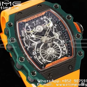 RICHARD MILLERM RM21-02 Tourbillon NTPT RMF Best Edition Skeleton Dial με πορτοκαλί λουράκι από καουτσούκ - Super Clone Watch | 1:1 Best Version