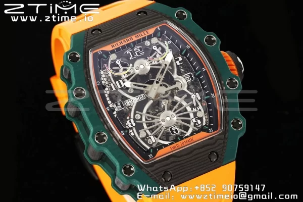 RICHARD MILLERM RM21-02 Tourbillon NTPT RMF Best Edition Skeleton Dial με πορτοκαλί λουράκι από καουτσούκ - Super Clone Watch | 1:1 Best Version