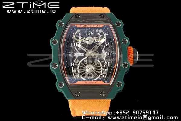 RICHARD MILLERM RM21-02 Tourbillon NTPT RMF Best Edition Skeleton Dial on Orange Nylon Strap - Super Clone Watch | 1:1 Best Version