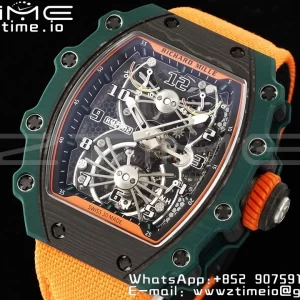 RICHARD MILLERM RM21-02 Tourbillon NTPT RMF Best Edition Skeleton Dial on Orange Nylon Strap - Super Clone Watch | 1:1 Best Version