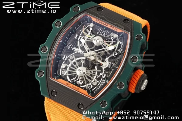 RICHARD MILLERM RM21-02 Tourbillon NTPT RMF Best Edition Skeleton Dial on Orange Nylon Strap - Super Clone Watch | 1:1 Best Version