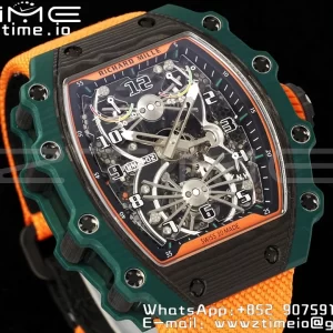 RICHARD MILLERM RM21-02 Tourbillon NTPT RMF Best Edition Skeleton Dial on Orange Nylon Strap - Super Clone Watch | 1:1 Best Version