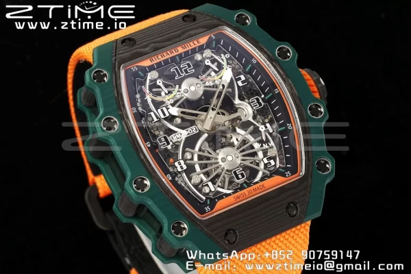 RICHARD MILLERM RM21-02 Tourbillon NTPT RMF Best Edition Skeleton Dial on Orange Nylon Strap - Super Clone Watch | 1:1 Best Version