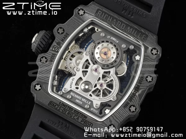 RICHARD MILLERM RM21-01 SS Tourbillon RMF Best Edition Skeleton Dial on Black Rubber Strap - Super Clone Watch | 1:1 Best Version
