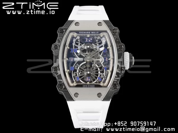 RICHARD MILLERM RM21-01 SS Tourbillon RMF Best Edition Skeleton Dial on White Rubber Strap - Super Clone Watch | 1:1 Best Version