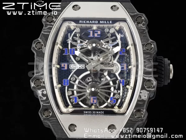 RICHARD MILLERM RM21-01 SS Tourbillon RMF Best Edition Skeleton Dial on White Rubber Strap - Super Clone Watch | 1:1 Best Version