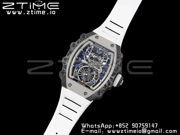 RICHARD MILLERM RM21-01 SS Tourbillon RMF Best Edition Skeleton Dial on White Rubber Strap - Super Clone Watch | 1:1 Best Version