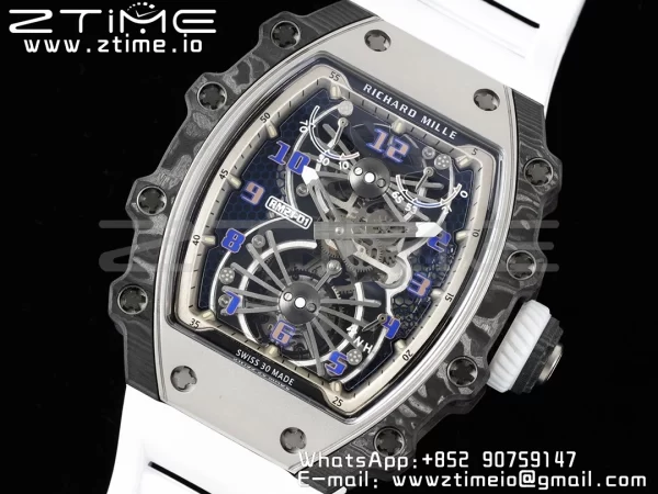RICHARD MILLERM RM21-01 SS Tourbillon RMF Best Edition Skeleton Dial on White Rubber Strap - Super Clone Watch | 1:1 Best Version