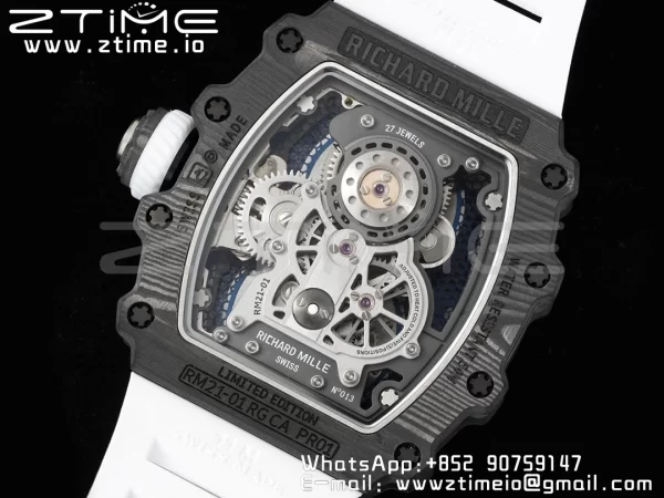 RICHARD MILLERM RM21-01 SS Tourbillon RMF Best Edition Skeleton Dial on White Rubber Strap - Super Clone Watch | 1:1 Best Version
