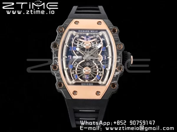 RICHARD MILLERM RM21-01 RG Tourbillon RMF Best Edition Skeleton Dial pe curea de cauciuc negru - Super Clone Watch | 1:1 Best Version