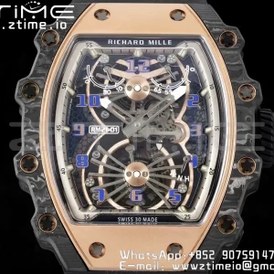 RICHARD MILLERM RM21-01 RG Tourbillon RMF Best Edition Skeleton Dial pe curea de cauciuc negru - Super Clone Watch | 1:1 Best Version