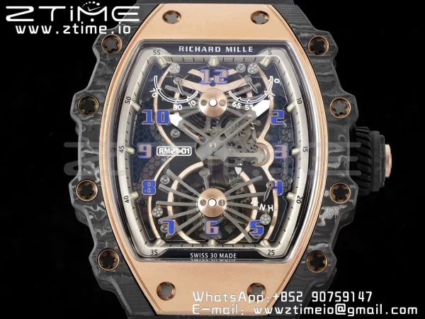 RICHARD MILLERM RM21-01 RG Tourbillon RMF Best Edition Skeleton Dial pe curea de cauciuc negru - Super Clone Watch | 1:1 Best Version