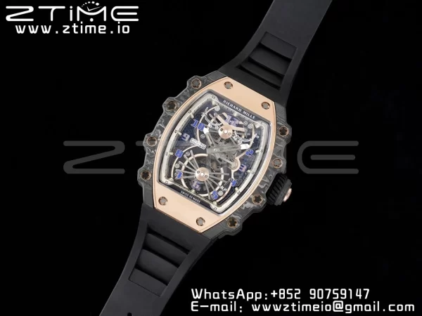 RICHARD MILLERM RM21-01 RG Tourbillon RMF Best Edition Skeleton Dial pe curea de cauciuc negru - Super Clone Watch | 1:1 Best Version