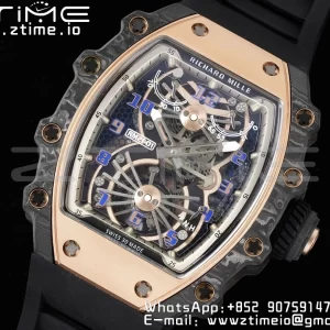 RICHARD MILLERM RM21-01 RG Tourbillon RMF Best Edition Skeleton Dial pe curea de cauciuc negru - Super Clone Watch | 1:1 Best Version