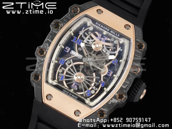 RICHARD MILLERM RM21-01 RG Tourbillon RMF Best Edition Skeleton Dial pe curea de cauciuc negru - Super Clone Watch | 1:1 Best Version
