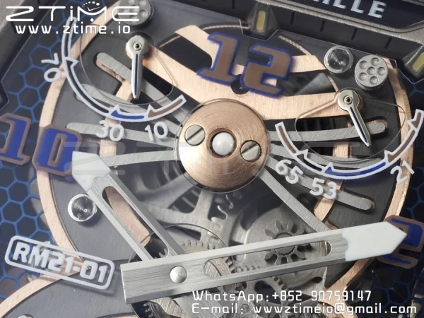 RICHARD MILLERM RM21-01 RG Tourbillon RMF Best Edition Skeleton Dial pe curea de cauciuc negru - Super Clone Watch | 1:1 Best Version