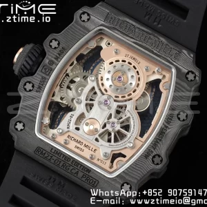 RICHARD MILLERM RM21-01 RG Tourbillon RMF Best Edition Skeleton Dial pe curea de cauciuc negru - Super Clone Watch | 1:1 Best Version