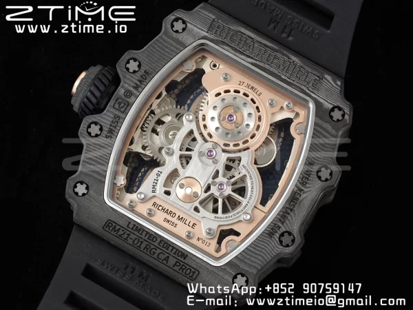 RICHARD MILLERM RM21-01 RG Tourbillon RMF Best Edition Skeleton Dial pe curea de cauciuc negru - Super Clone Watch | 1:1 Best Version