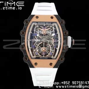RICHARD MILLERM RM21-01 RG Tourbillon RMF Best Edition Skeleton Dial on White Rubber Strap - Super Clone Watch | 1:1 Best Version