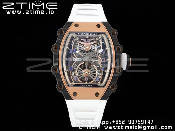 RICHARD MILLERM RM21-01 RG Tourbillon RMF Best Edition Skeleton Dial on White Rubber Strap - Super Clone Watch | 1:1 Best Version