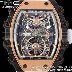 RICHARD MILLERM RM21-01 RG Tourbillon RMF Best Edition Skeleton Dial on White Rubber Strap - Super Clone Watch | 1:1 Best Version
