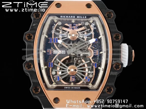 RICHARD MILLERM RM21-01 RG Tourbillon RMF Best Edition Skeleton Dial on White Rubber Strap - Super Clone Watch | 1:1 Best Version