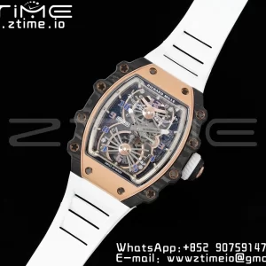 RICHARD MILLERM RM21-01 RG Tourbillon RMF Best Edition Skeleton Dial on White Rubber Strap - Super Clone Watch | 1:1 Best Version