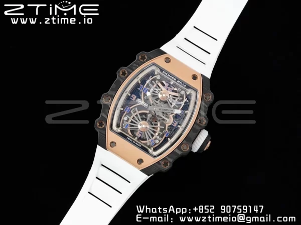 RICHARD MILLERM RM21-01 RG Tourbillon RMF Best Edition Skeleton Dial on White Rubber Strap - Super Clone Watch | 1:1 Best Version