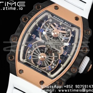 RICHARD MILLERM RM21-01 RG Tourbillon RMF Best Edition Skeleton Dial on White Rubber Strap - Super Clone Watch | 1:1 Best Version