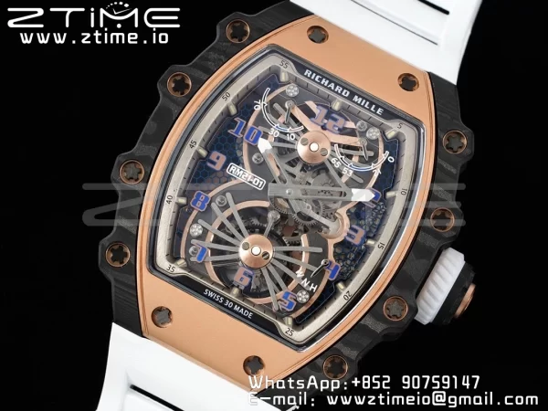 RICHARD MILLERM RM21-01 RG Tourbillon RMF Best Edition Skeleton Dial on White Rubber Strap - Super Clone Watch | 1:1 Best Version