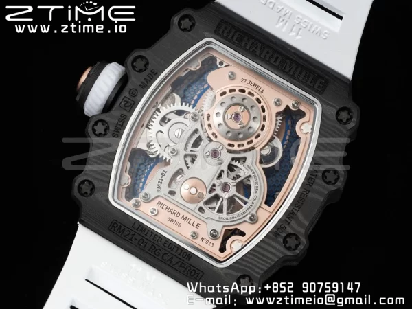 RICHARD MILLERM RM21-01 RG Tourbillon RMF Best Edition Skeleton Dial on White Rubber Strap - Super Clone Watch | 1:1 Best Version