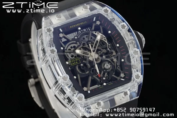 RICHARD MILLERM RM035 RM35-01 Transparent RMF ベストエディション スケルトンダイヤル ブラックラバーストラップ クローン RMUL2 - スーパークローンウォッチ｜1:1 ベストバージョン