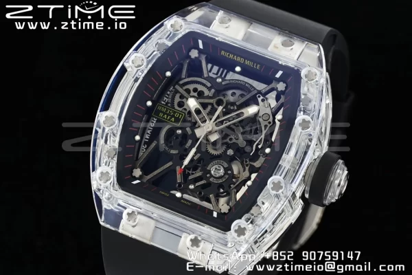 RICHARD MILLERM RM035 RM35-01 Transparent RMF ベストエディション スケルトンダイヤル ブラックラバーストラップ クローン RMUL2 - スーパークローンウォッチ｜1:1 ベストバージョン