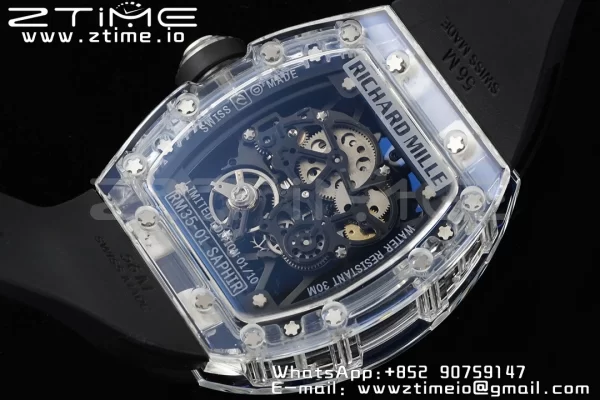 RICHARD MILLERM RM035 RM35-01 Transparent RMF ベストエディション スケルトンダイヤル ブラックラバーストラップ クローン RMUL2 - スーパークローンウォッチ｜1:1 ベストバージョン