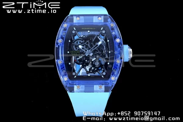 RICHARD MILLERM RM035 RM35-01 Blue Transparent RMF Best Edition Skeleton Dial on Blue Rubber Strap Clone RMUL2 - Super Clone Watch | 1:1 Best Version