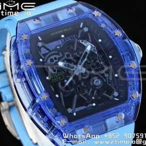 RICHARD MILLERM RM035 RM35-01 Blue Transparent RMF Best Edition Skeleton Dial on Blue Rubber Strap Clone RMUL2 - Super Clone Watch | 1:1 Best Version