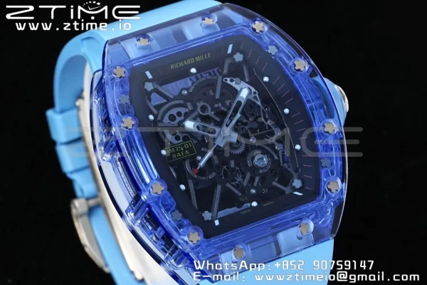 RICHARD MILLERM RM035 RM35-01 Blue Transparent RMF Best Edition Skeleton Dial on Blue Rubber Strap Clone RMUL2 - Super Clone Watch | 1:1 Best Version