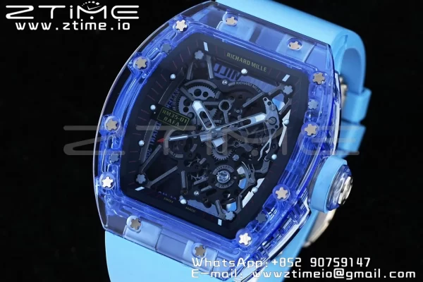 RICHARD MILLERM RM035 RM35-01 Blue Transparent RMF Best Edition Skeleton Dial on Blue Rubber Strap Clone RMUL2 - Super Clone Watch | 1:1 Best Version