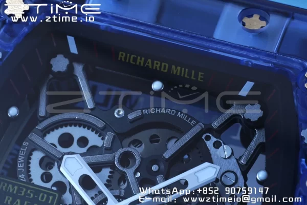 RICHARD MILLERM RM035 RM35-01 Blue Transparent RMF Best Edition Skeleton Dial on Blue Rubber Strap Clone RMUL2 - Super Clone Watch | 1:1 Best Version