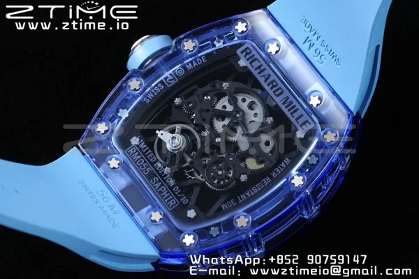 RICHARD MILLERM RM035 RM35-01 Blue Transparent RMF Best Edition Skeleton Dial on Blue Rubber Strap Clone RMUL2 - Super Clone Watch | 1:1 Best Version